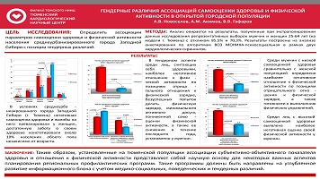 ГЕНДЕРНЫЕ РАЗЛИЧИЯ АССОЦИАЦИЙ САМООЦЕНКИ ЗДОРОВЬЯ И ФИЗИЧЕСКОЙ 
АКТИВНОСТИ В ОТКРЫТОЙ ГОРОДСКОЙ ПОПУЛЯЦИИ