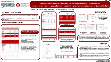 ПРЕДИКТОРНАЯ ЗНАЧИМОСТЬ ПОКАЗАТЕЛЕЙ СТАТУСА ЖЕЛЕЗА И ИХ СВЯЗЬ С ДИАСТОЛИЧЕСКОЙ ФУНКЦИЕЙ ЛЕВЫХ ОТДЕЛОВ СЕРДЦА У БОЛЬНЫХ С СЕРДЕЧНОЙ НЕДОСТАТОЧНОСТЬЮ С СОХРАНЕННОЙ ФРАКЦИЕЙ ВЫБРОСА